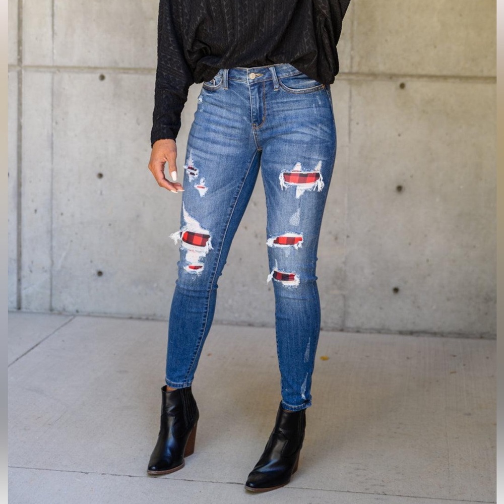 JUDY BLUE Skinny Ankle Flannel Jeans